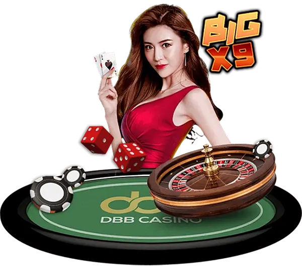 BIGX9 บาคาร่าออนไลน์ ภาพผู้หญิงชุดแดงกับโต๊ะรูเล็ตและชิปคาสิโน เดิมพันง่าย ลุ้นกำไรได้ทุกวัน ฝากถอนออโต้